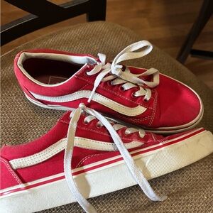 Vans Kids Red Canvas Low-Top Sneakers with White Stripe